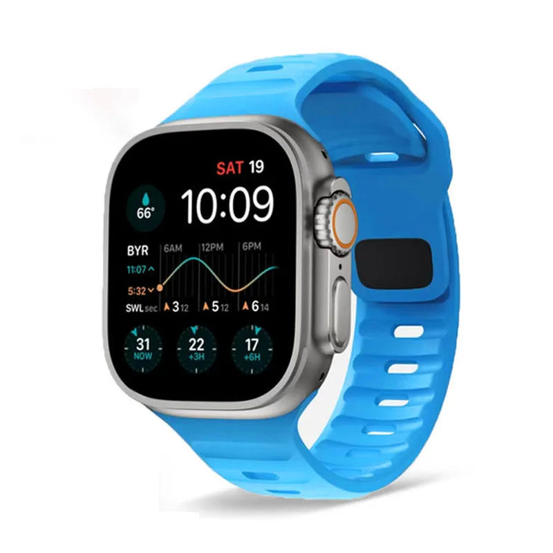 Pulsera Apple Watch de silicona quirúrgica azul celeste