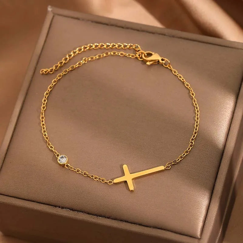 Pulsera con Cruz para Mujer Oro & Plata