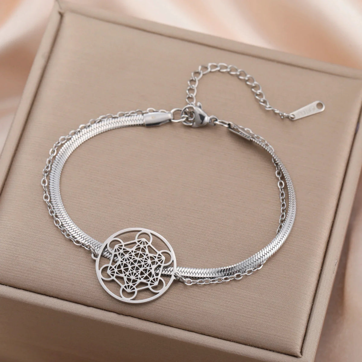 Pulsera con Colgante Cubo de Metatrón plata