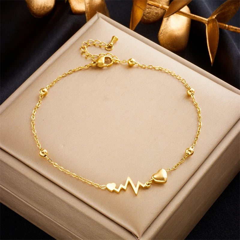 Pulsera de Tobillo con Corazones y Electrocardiograma