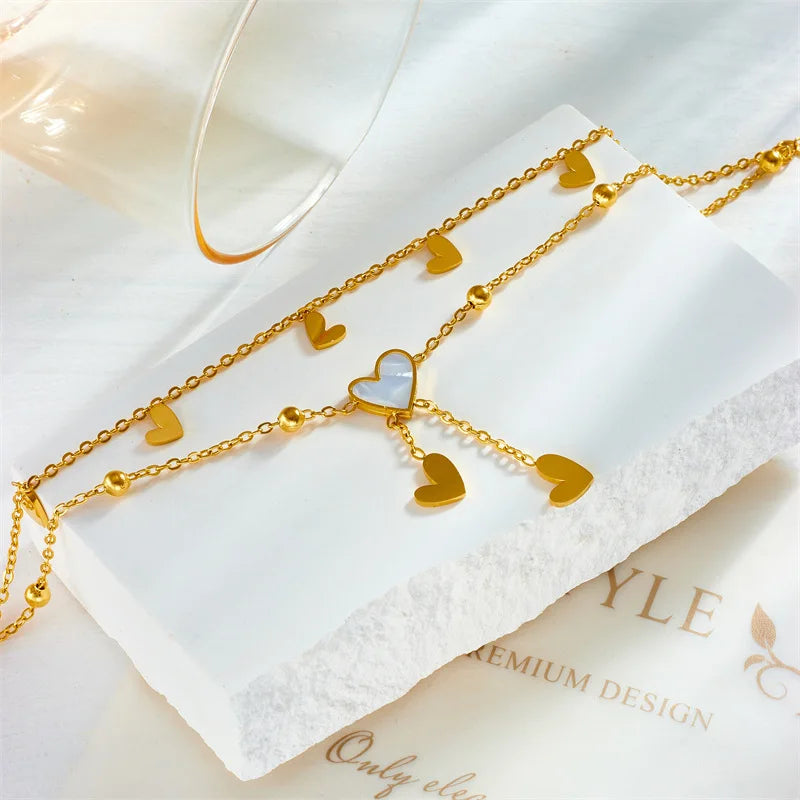 Pulsera de Tobillo Doble Fila Corazón