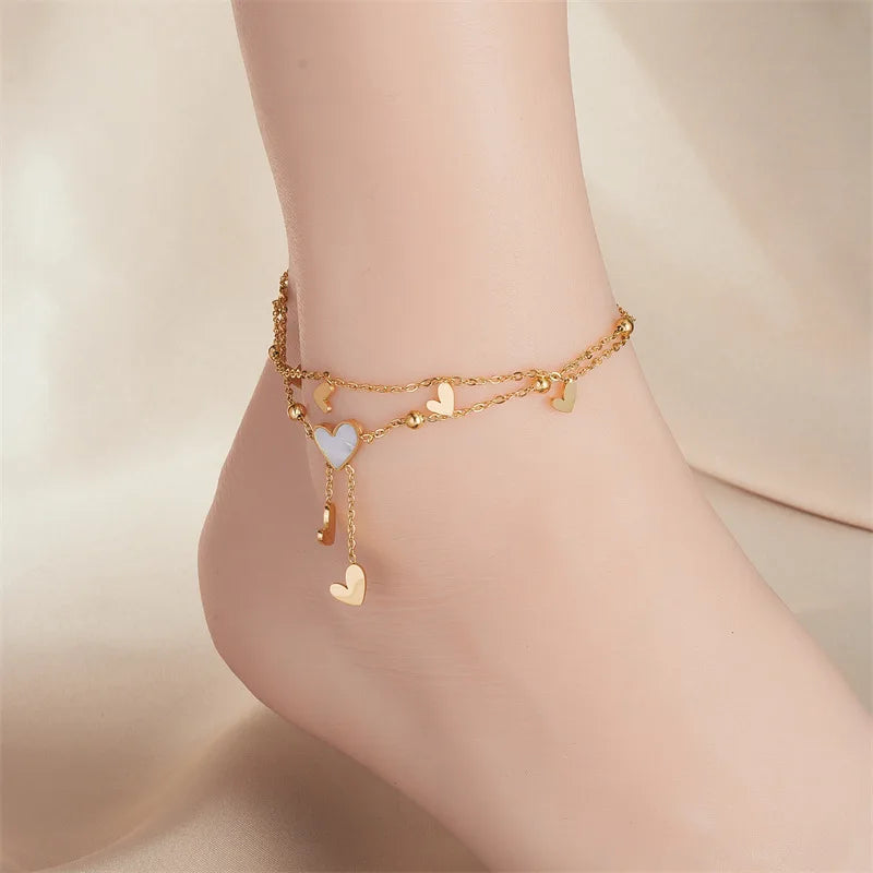 Pulsera de Tobillo Doble Fila Corazón