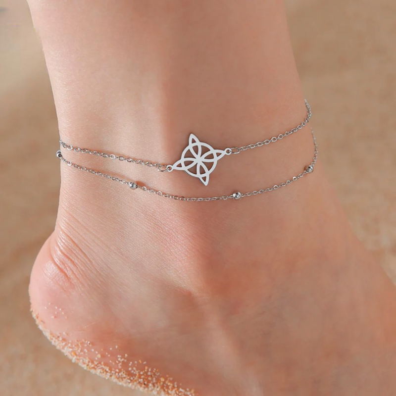 Pulsera de Tobillo Nudo de Bruja plata