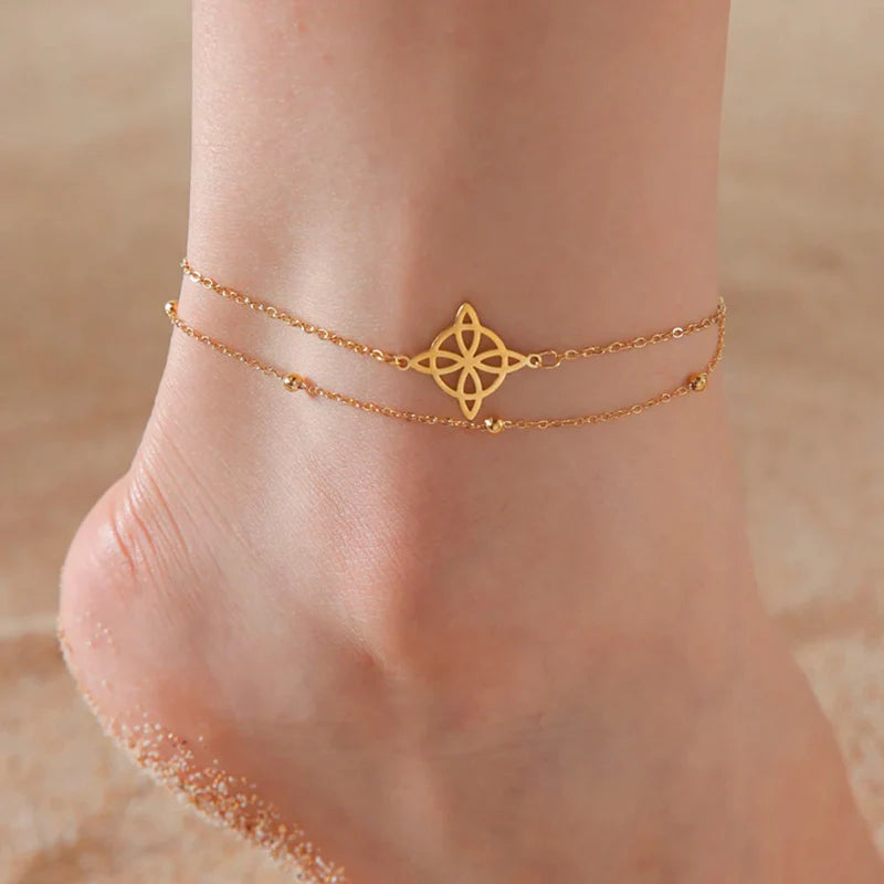 Pulsera de Tobillo Nudo de Bruja oro