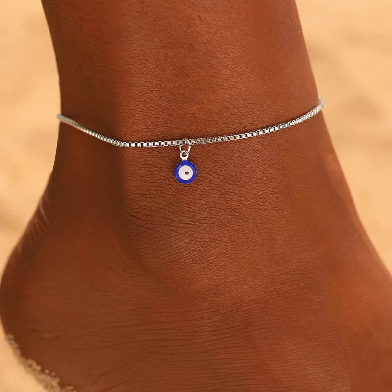 Pulsera de Tobillo Ojo Azul plata