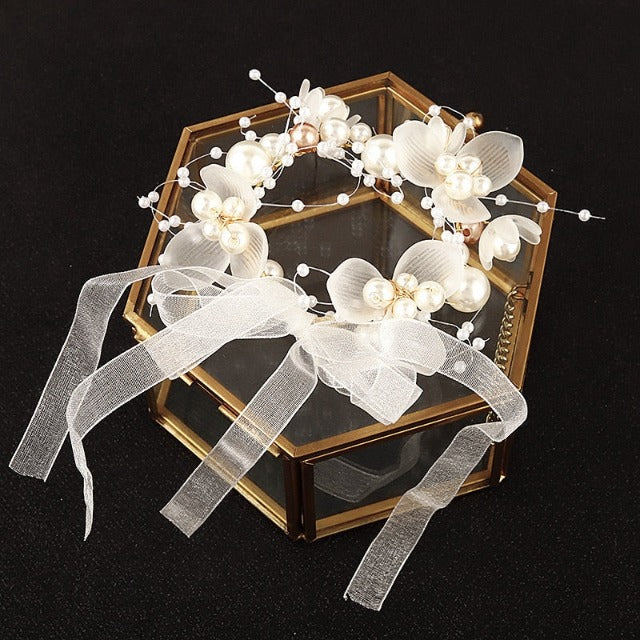 Pulsera de Boda Perlas y Flores