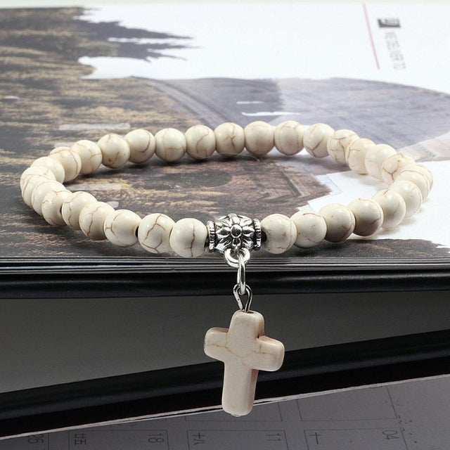 Pulsera de Perlas con Cruz