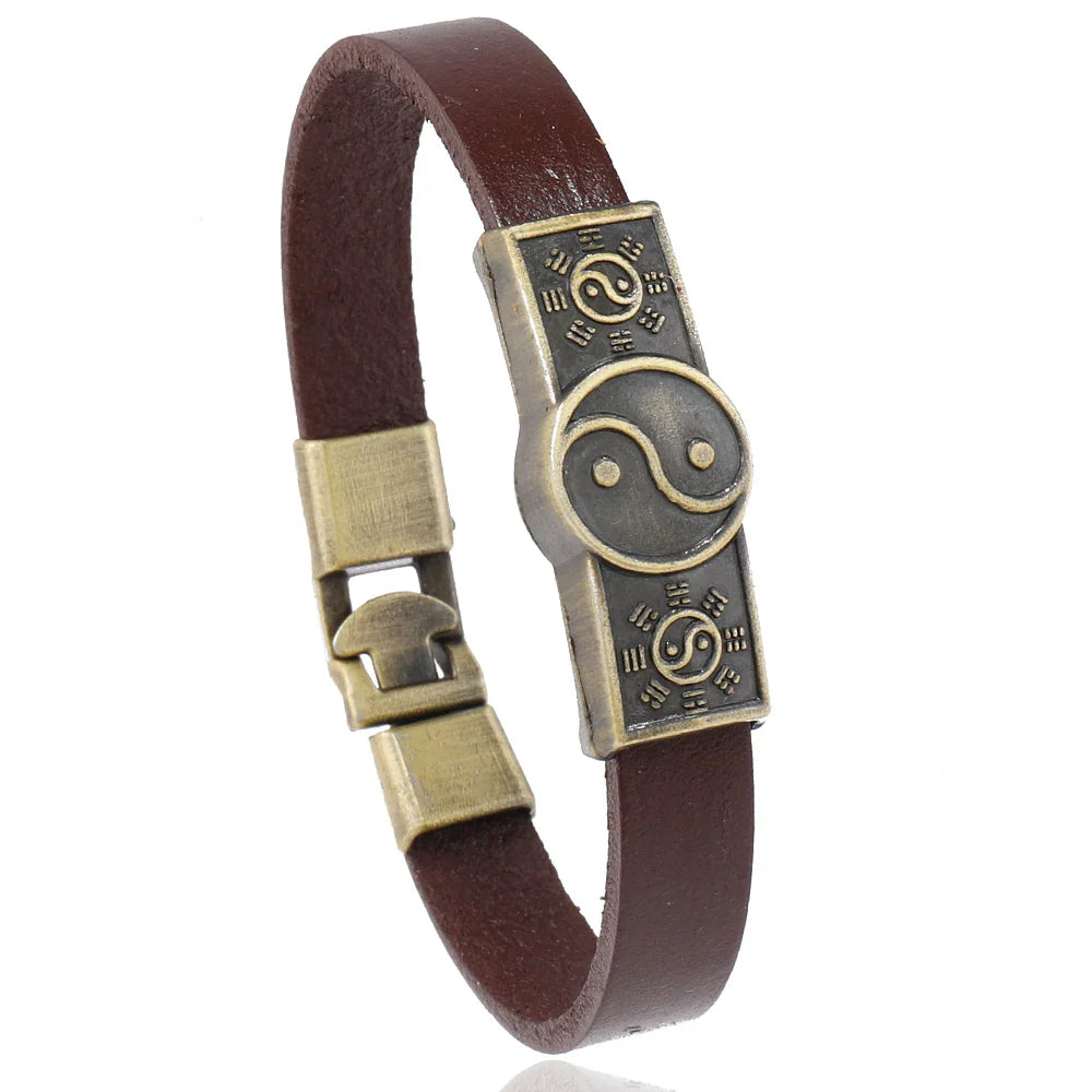 Pulsera de Cuero Yin Yang marrón