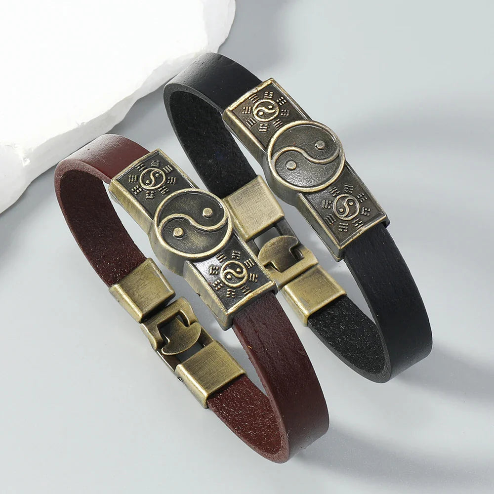 Pulsera de Cuero Yin Yang negra