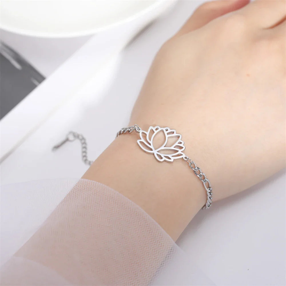 Pulsera Flor de Loto Mujer plata