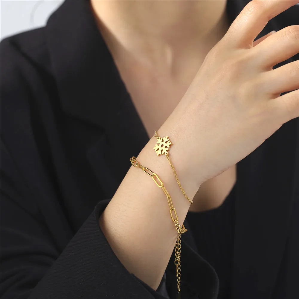Pulsera Copo de Nieve Invierno Doble oro