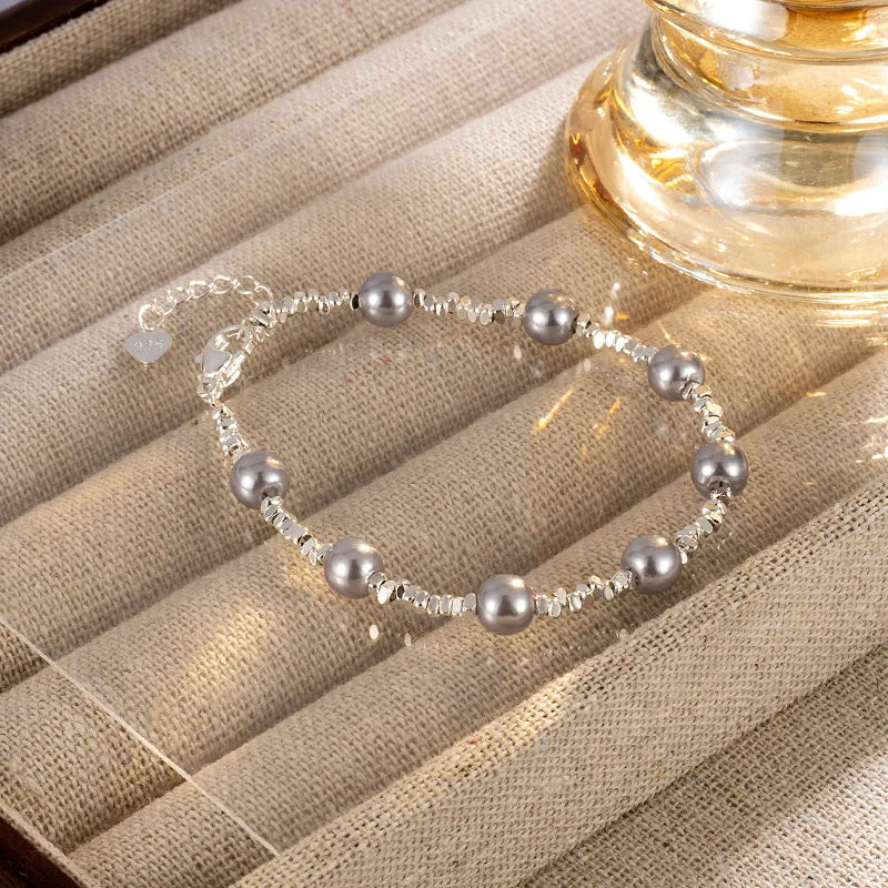 Pulsera Gourmette con Perlas Grises