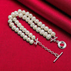 Pulsera Gourmette de Estilo Retro en Perlas