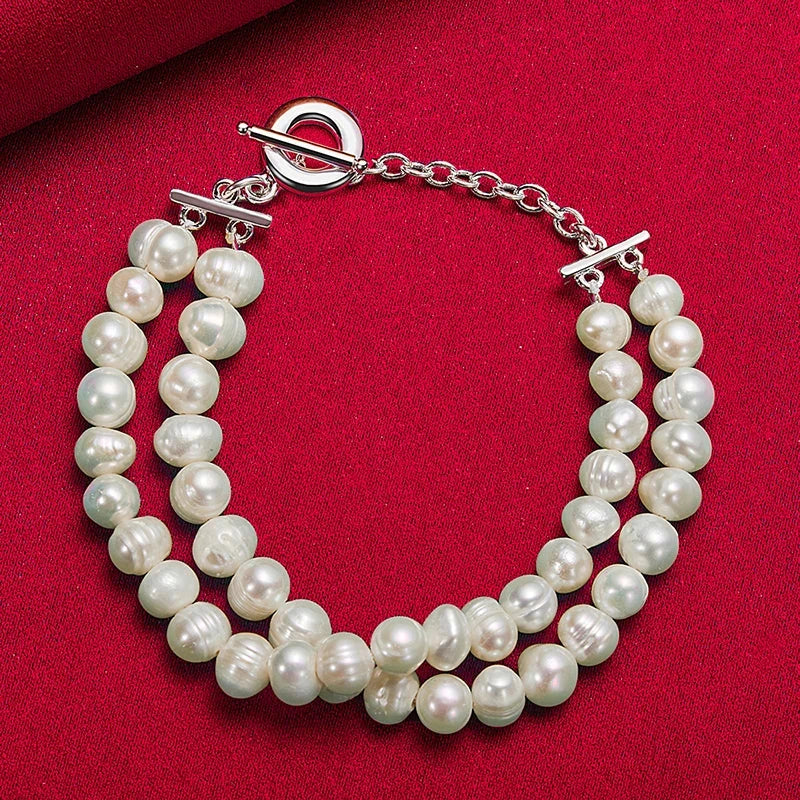 Pulsera Gourmette de Estilo Retro en Perlas