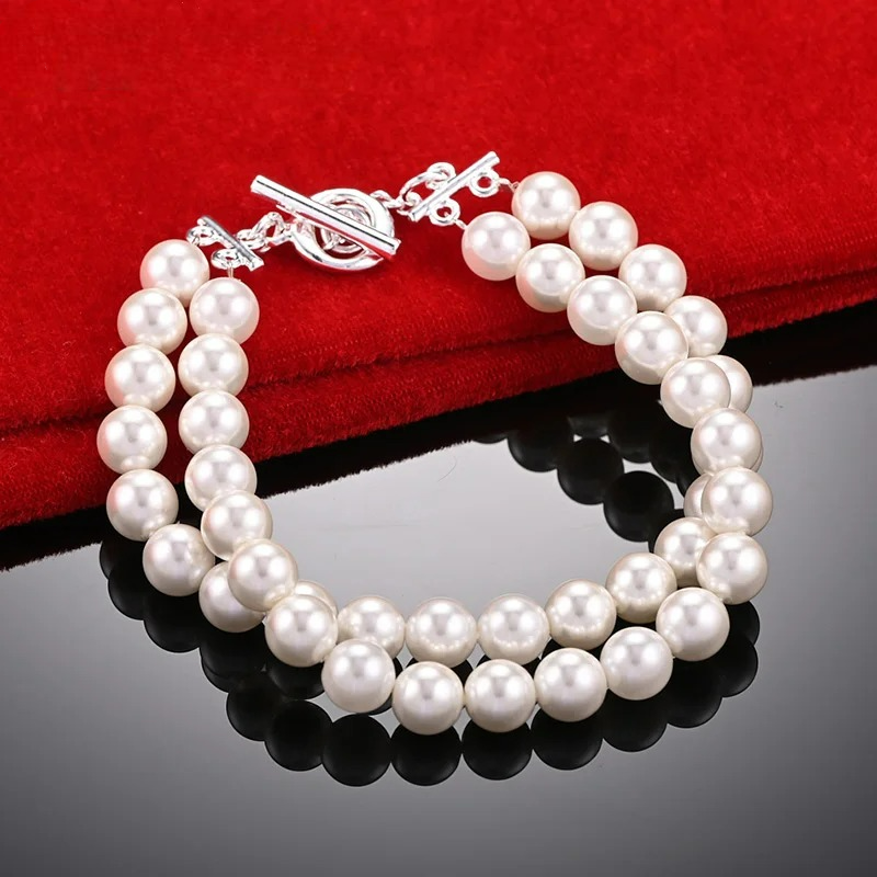 Pulsera Gourmette de Estilo Retro en Perlas