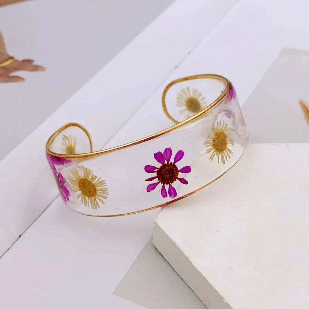 Pulsera Gourmette Flor en Resina Transparente rosa b