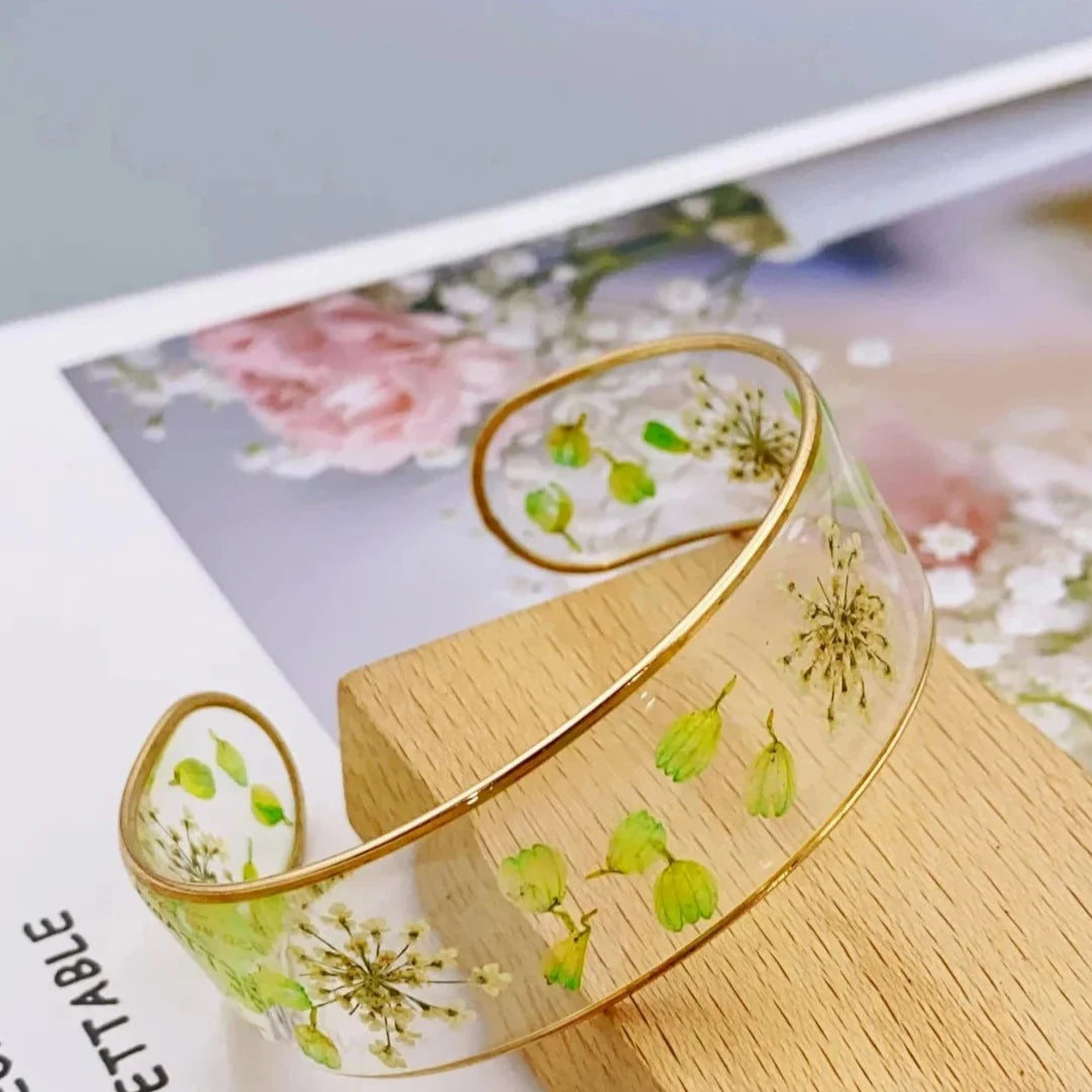 Pulsera Gourmette Flor en Resina Transparente verde a