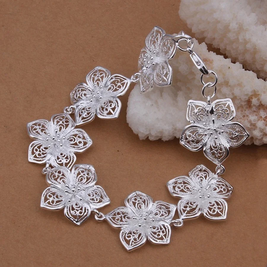 Pulsera Gourmette Grandes Flores plateadas