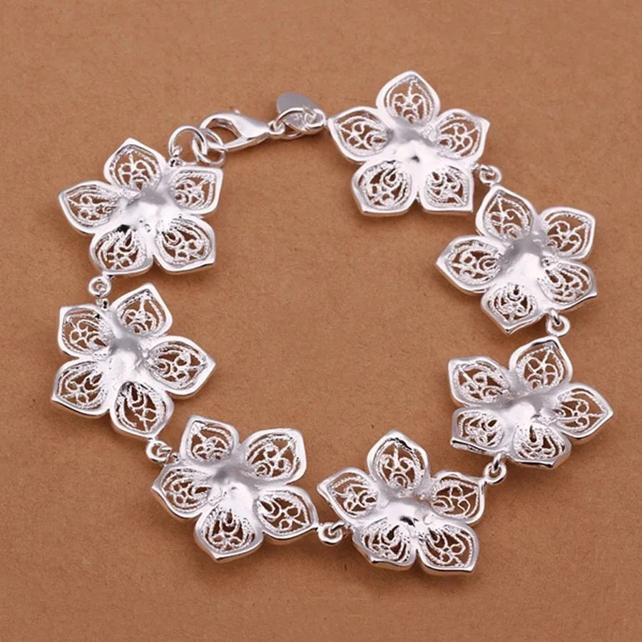 Pulsera Gourmette Grandes Flores plateadas