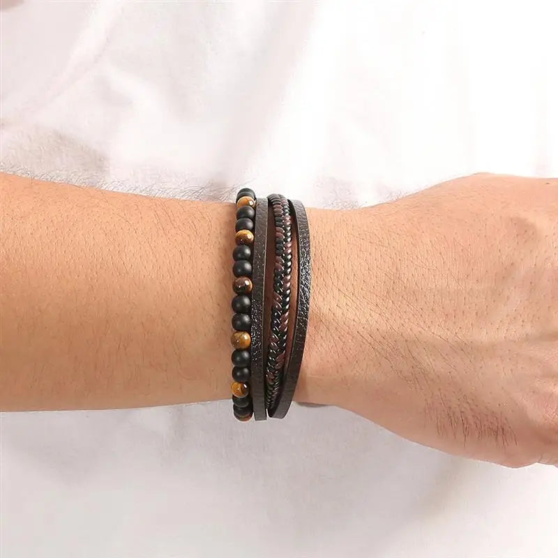 Pulsera de Cuero Ojo de Tigre Hombre