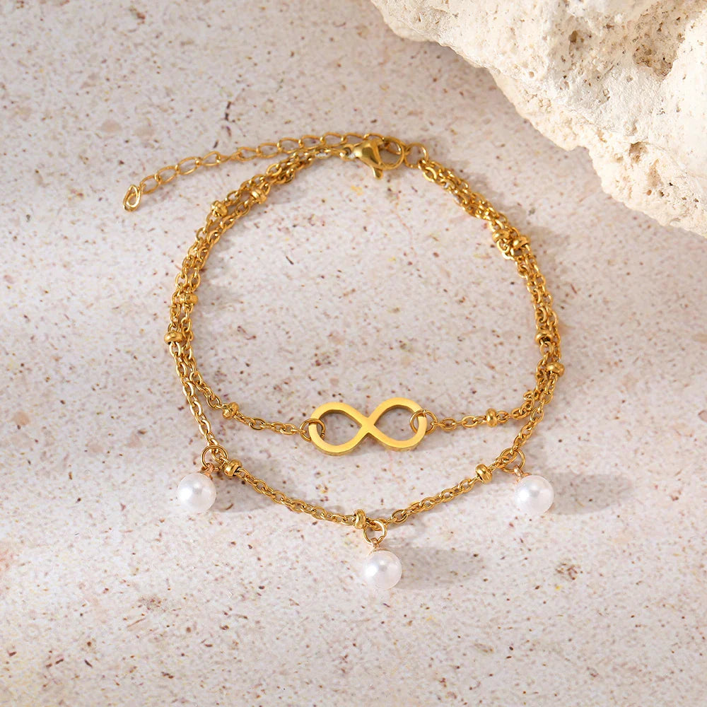 Pulsera Infinita Perlas oro