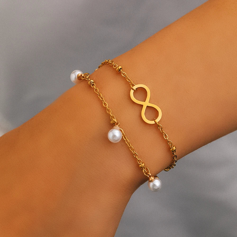 Pulsera Infinita Perlas oro