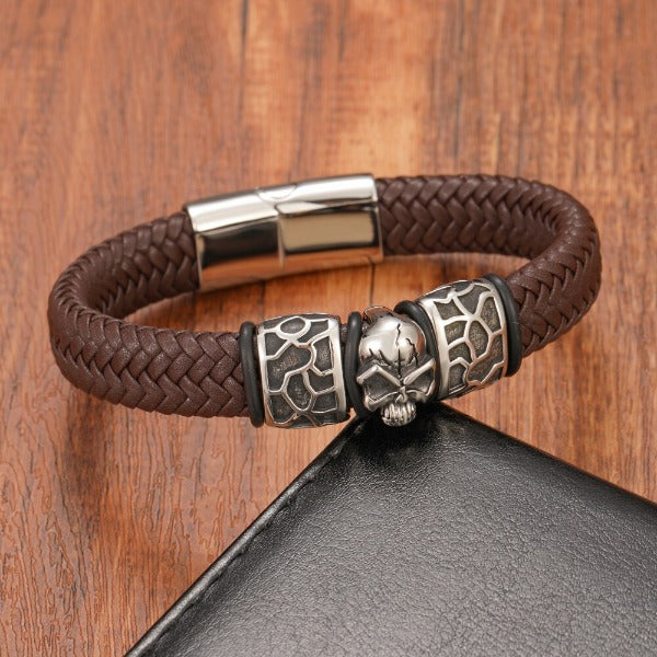Pulsera Calavera de Cuero marrón
