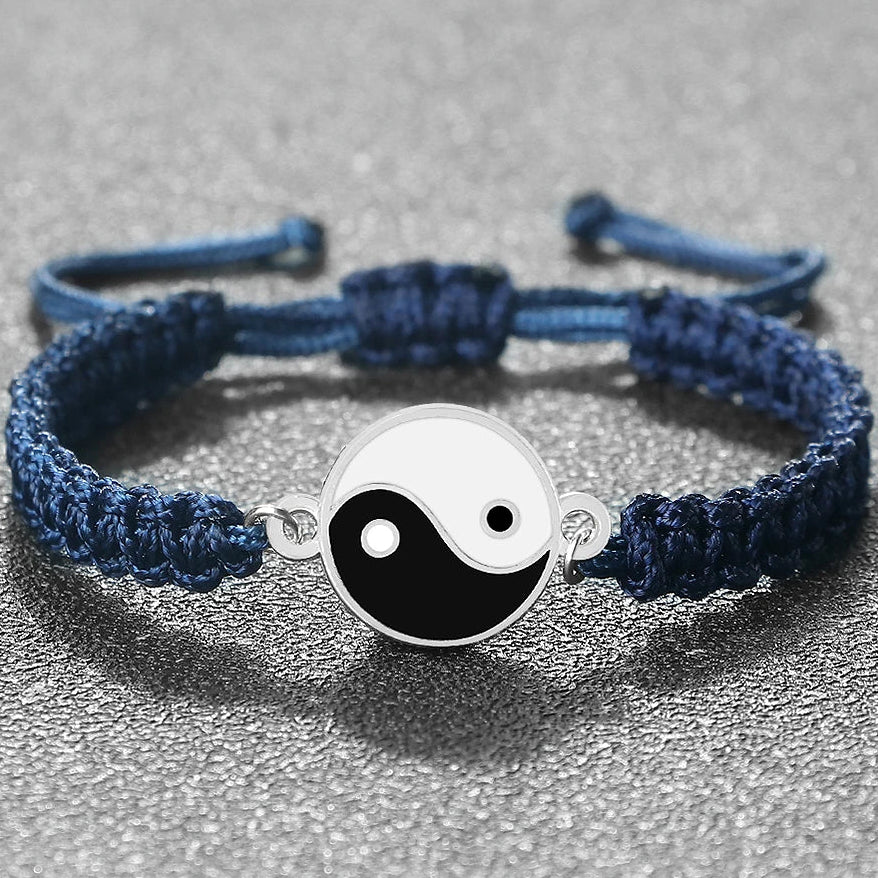 Pulsera Trenzada Yin Yang azul y plata