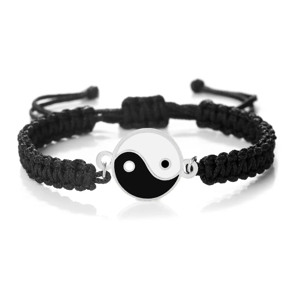Pulsera Trenzada Yin Yang negro y plata