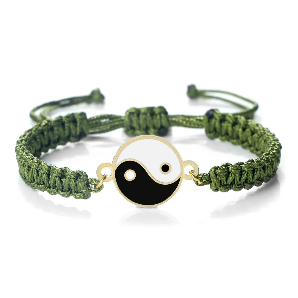 Pulsera Trenzada Yin Yang verde y oro