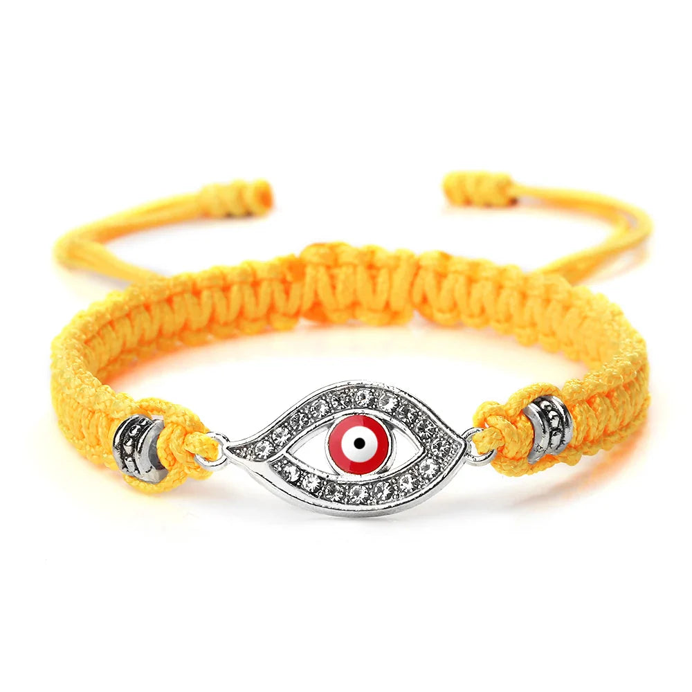 Pulsera Trenzada Zirconia Mal de Ojo Turco amarillo plata