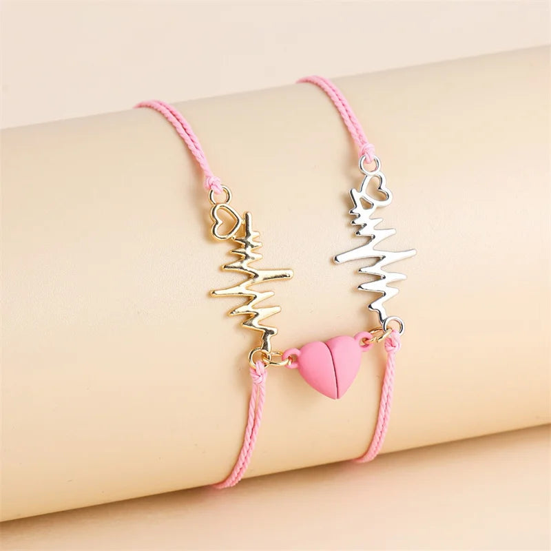 Pulseras para Parejas Pulsera Magnética Corazón y Electrocardiograma 3