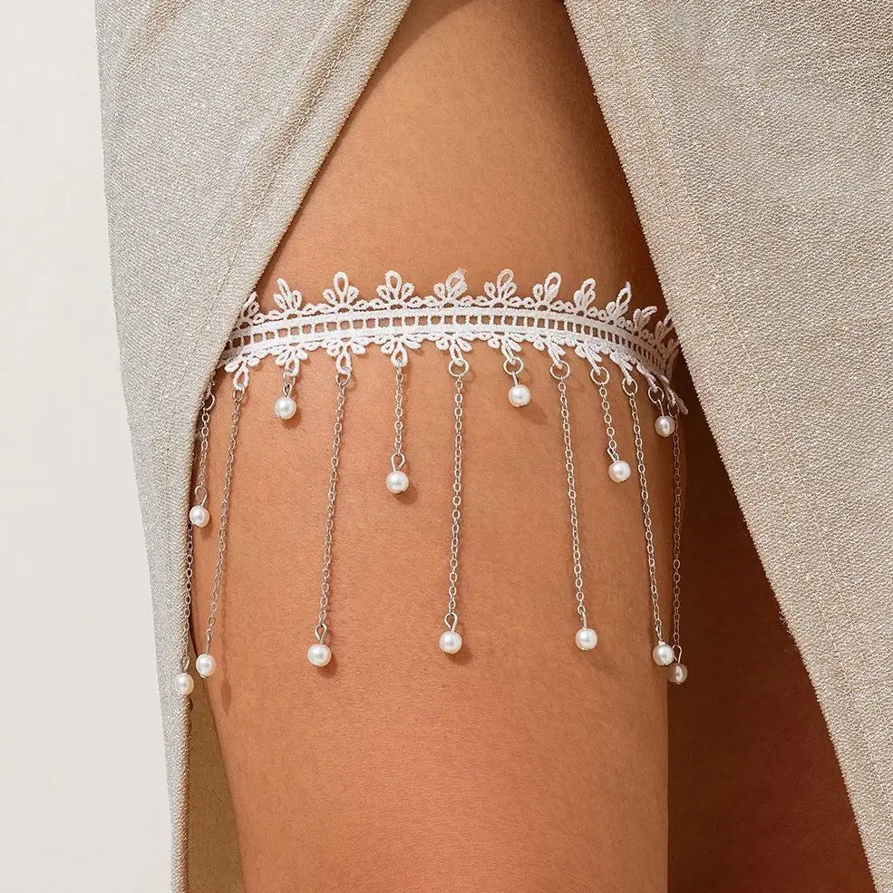 Cadena de Muslo Blanca - Joya de Muslo Cuerpo Muslo Mujer Pierna