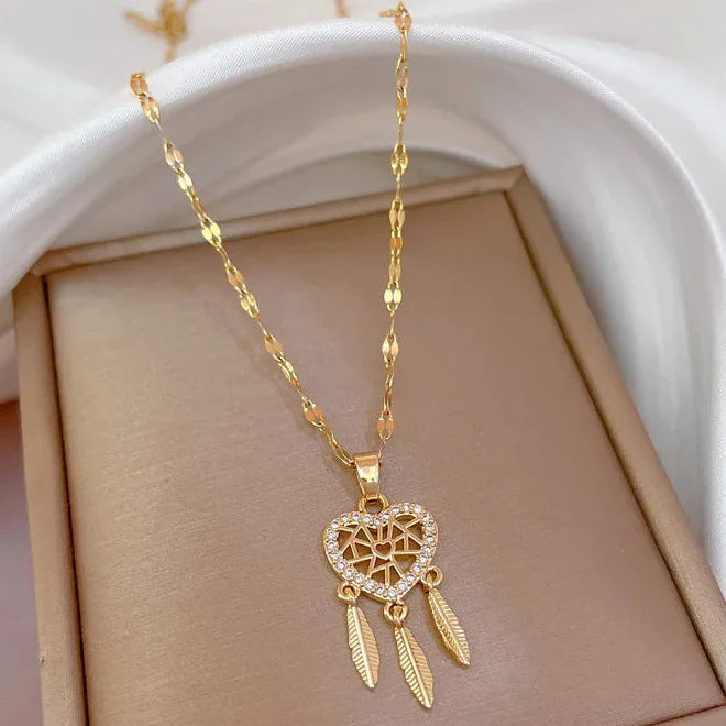 Collar con Colgante de Corazón en Cristal Atrapasueños