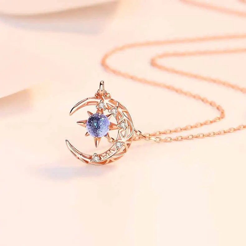 Collar con Colgante de Estrella en Piedra de Luna y Circonio para Mujer oro