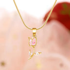 Collar con Colgante Flor de Tulipán en Circonio rosa