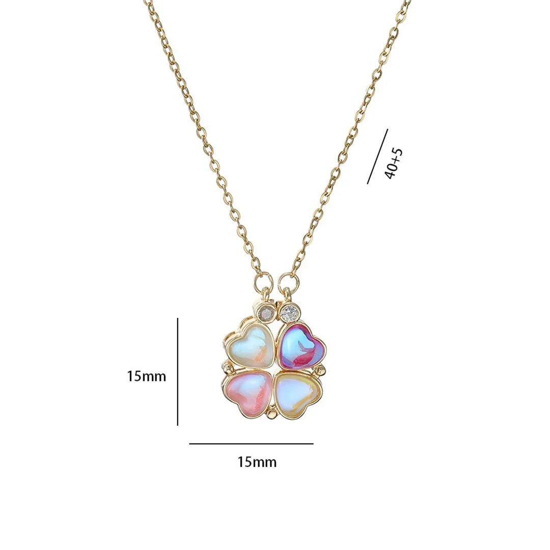 Collar Gargantilla con Colgantes de Corazones Trébol de 4 Hojas para Mujer