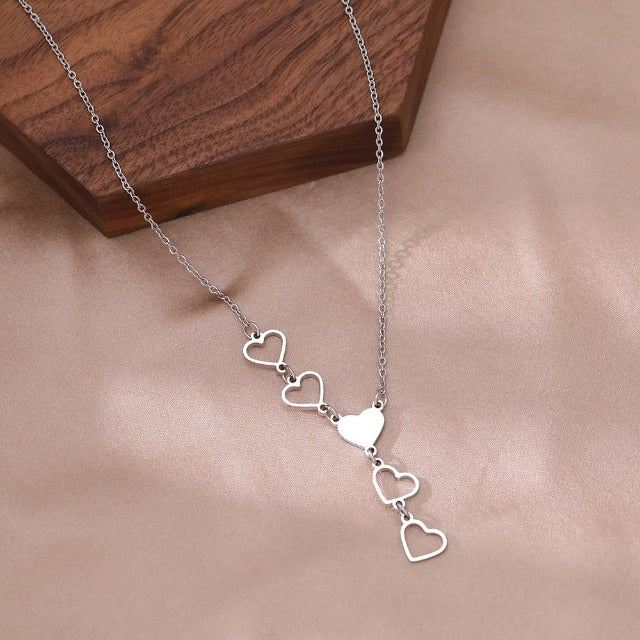 Collar Corazón Largo plata