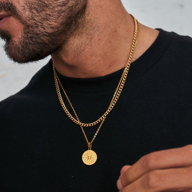 Collar Brújula para Hombre Oro & Plata oro