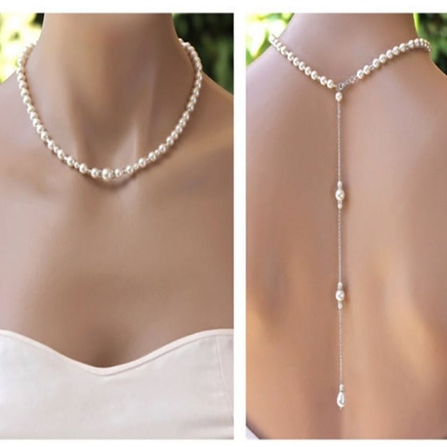 Collar de Espalda para Boda con Perlas para Mujer