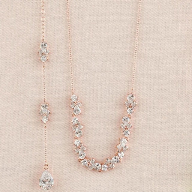 Collar de Espalda para Boda en oro rosa