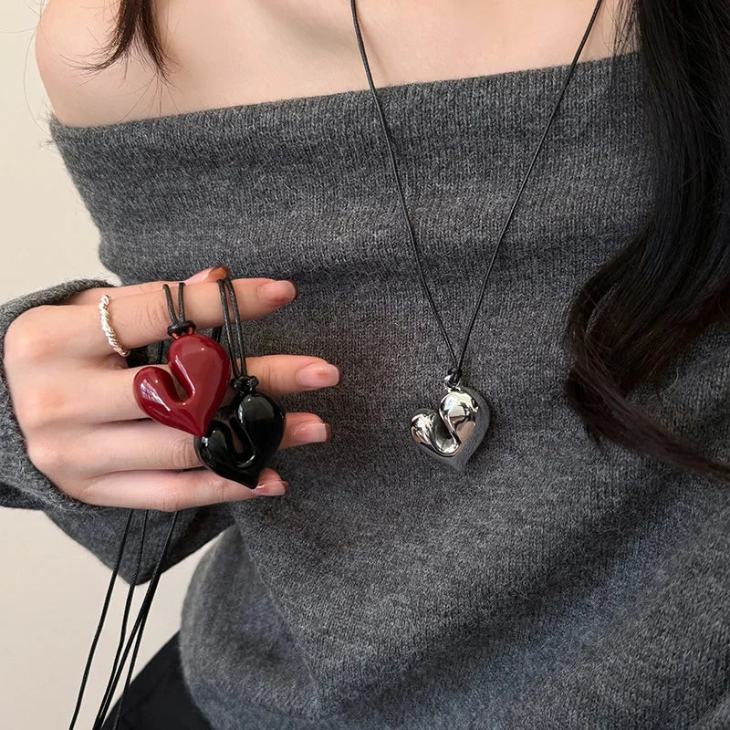 Collar de Cordón con Colgante de Corazón plateado