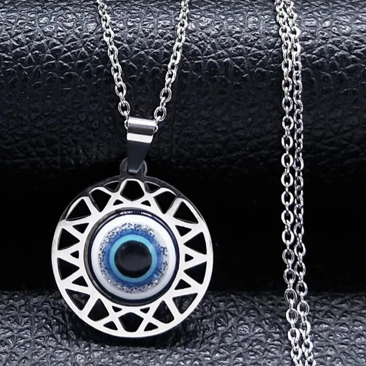 Collar y pendientes con colgante de mal de ojo azul turco collar