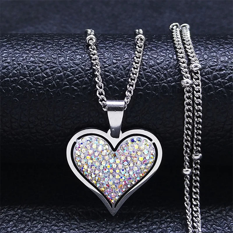 Collar Colgante Corazón & Circonitas plata y blanco