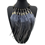 Collar Colgante Gargantilla Étnica Pluma gris