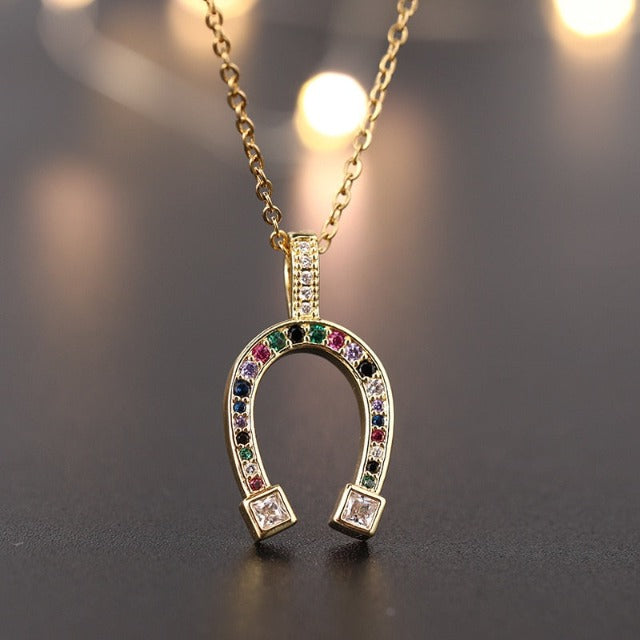 Collar Colgante Herradura de la Suerte multicolor