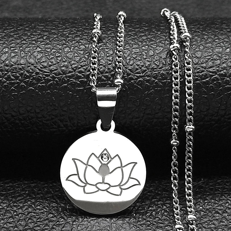 Collar Colgante Flor de Loto Cadena & Medallón plata