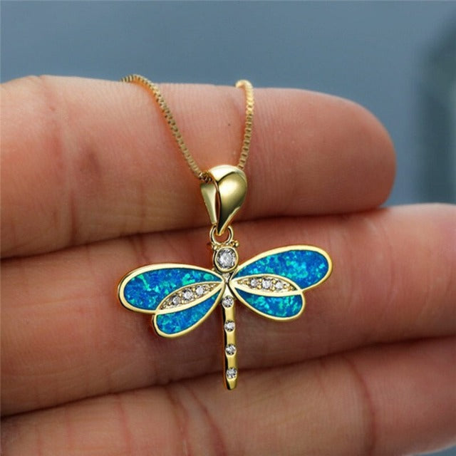 Collar Colgante Libélula Mujer azul