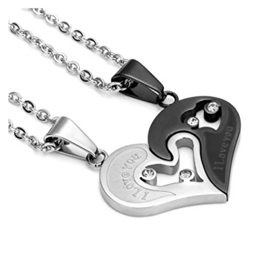 Collares para Parejas Mejores Amigos Colgante Corazón plata y negro 2