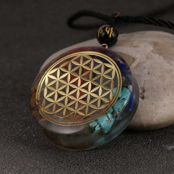 Colgante Piedra Orgonita & Collar Hombre mujer Protección Meditación flor de la vida mandala